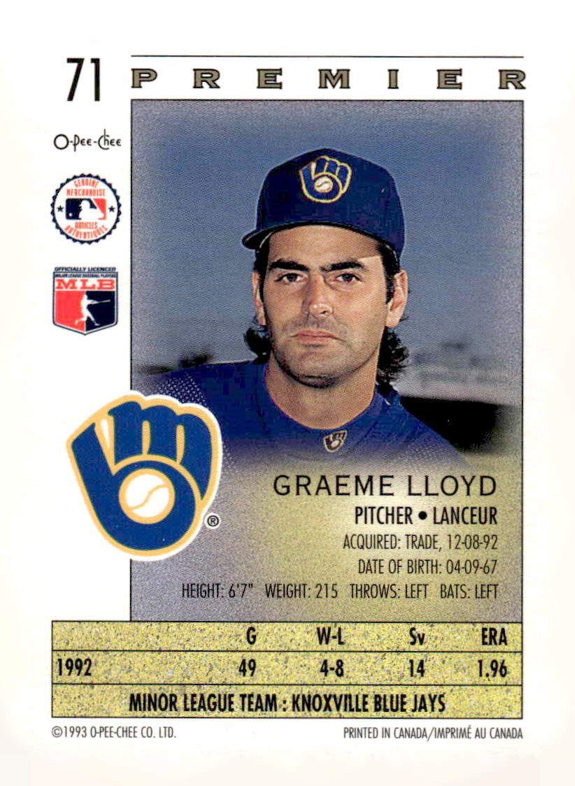 1993 O-Pee-Chee Premier #71 Graeme Lloyd