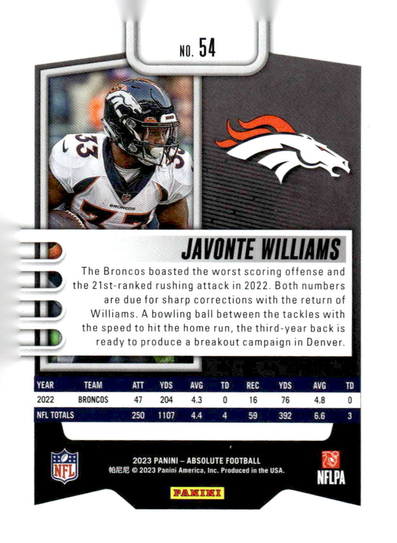 2023 Panini Absolute #54 Javonte Williams Blue