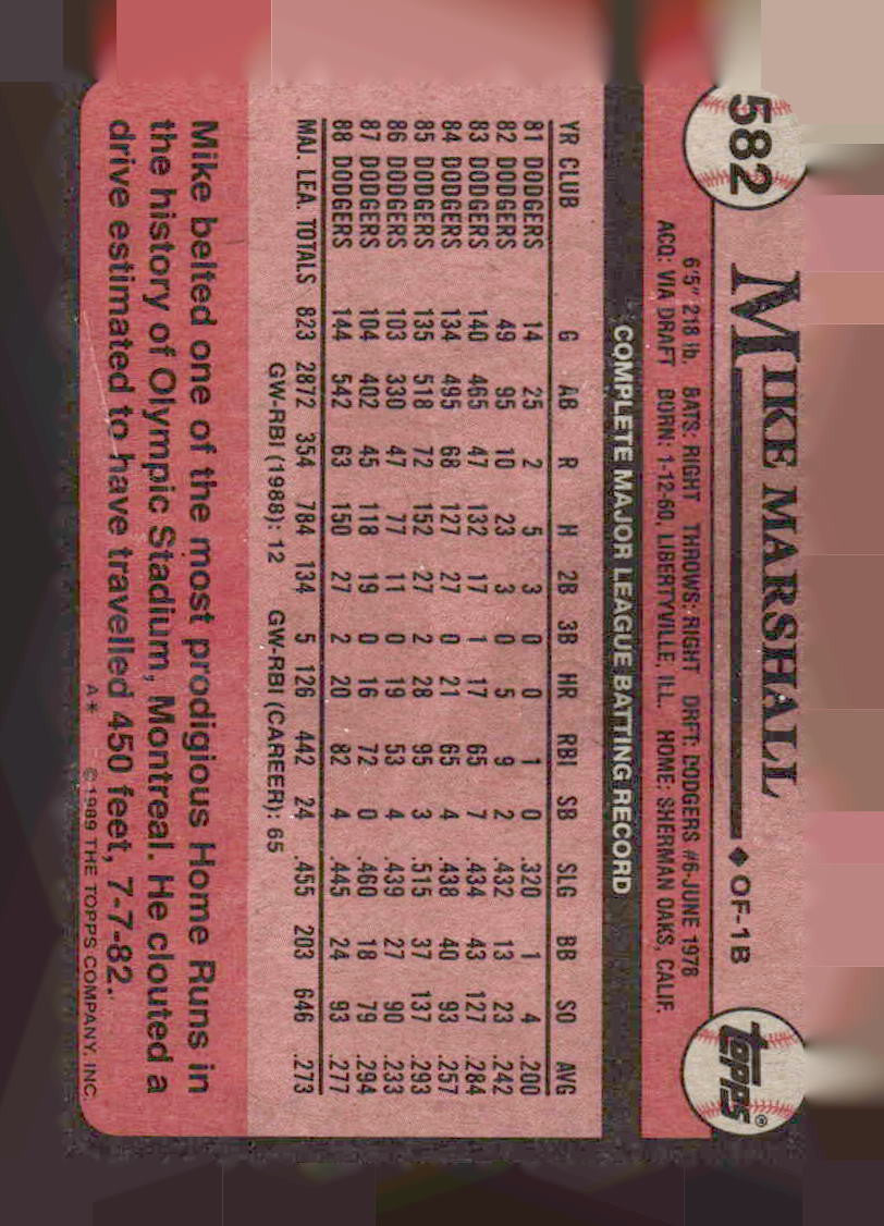 1989 Topps #582 Mike Marshall