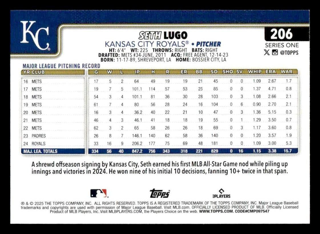 2025 Topps #206 Seth Lugo