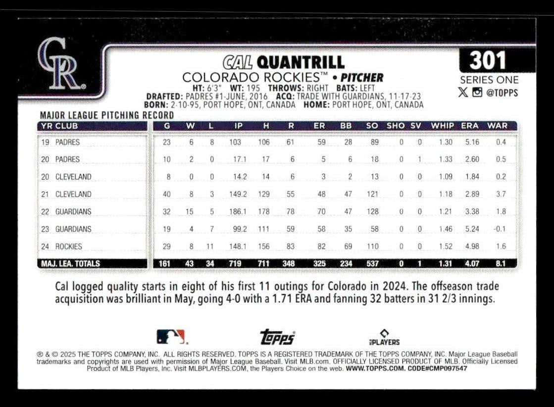 2025 Topps #301 Cal Quantrill