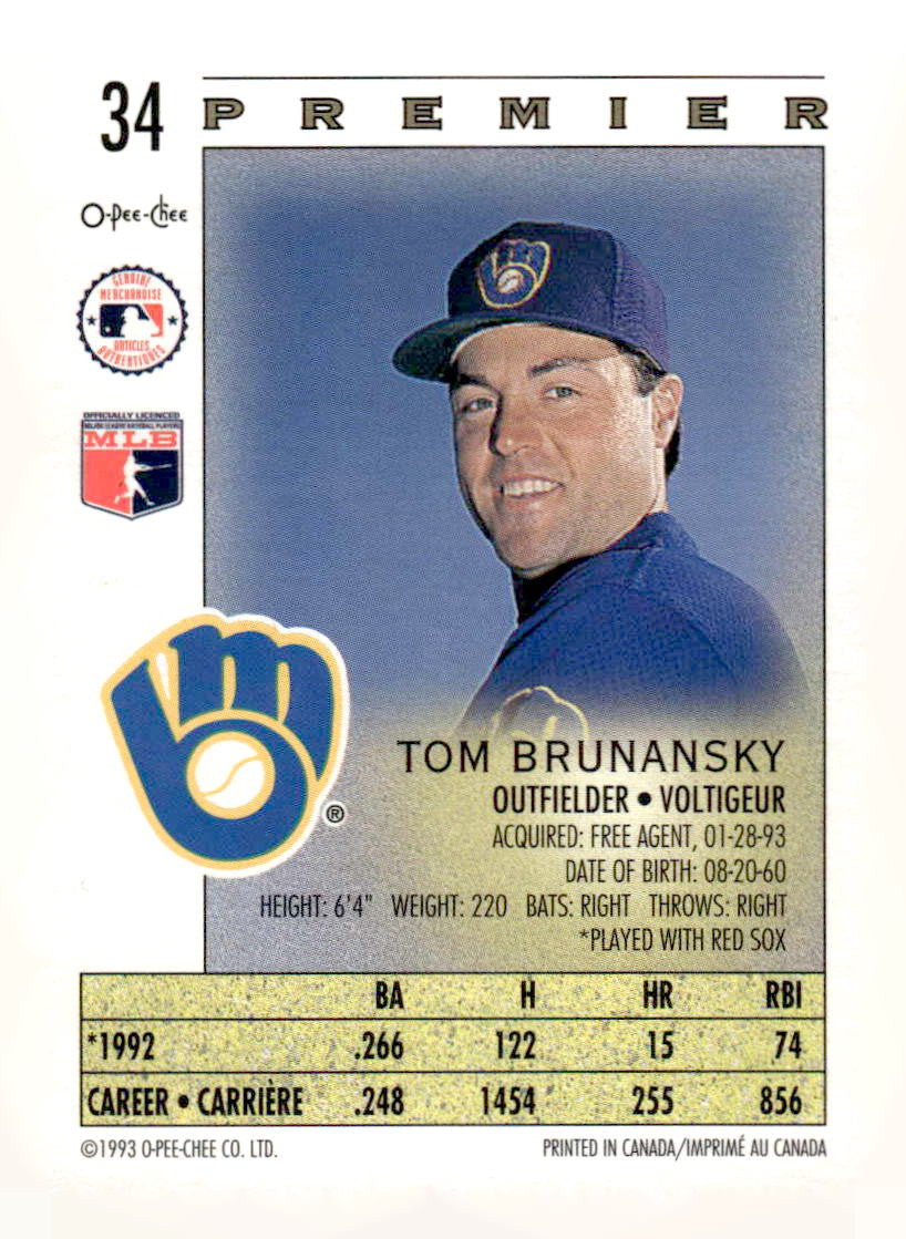 1993 O-Pee-Chee Premier #34 Tom Brunansky