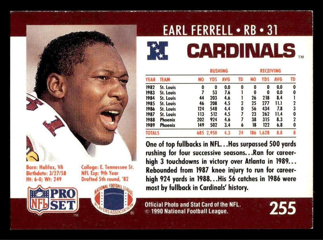 1990 Pro Set FACT Cincinnati #255 Earl Ferrell