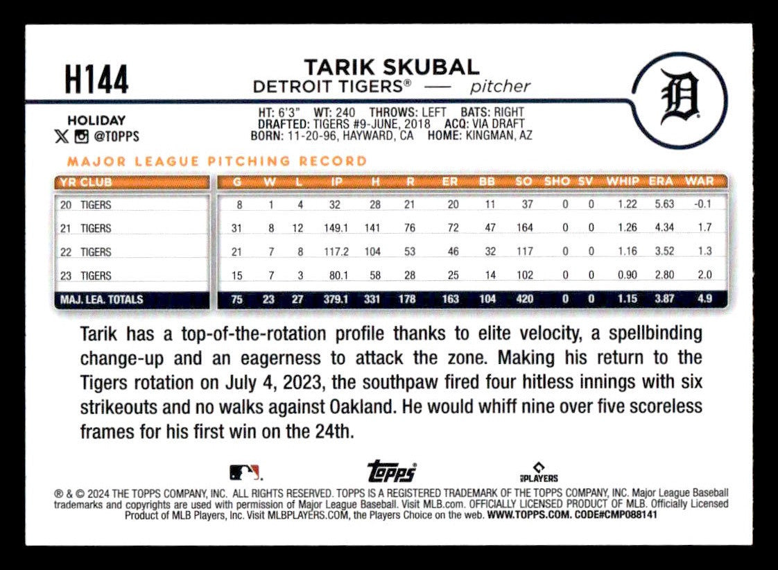 2024 Topps Holiday #H144 Tarik Skubal