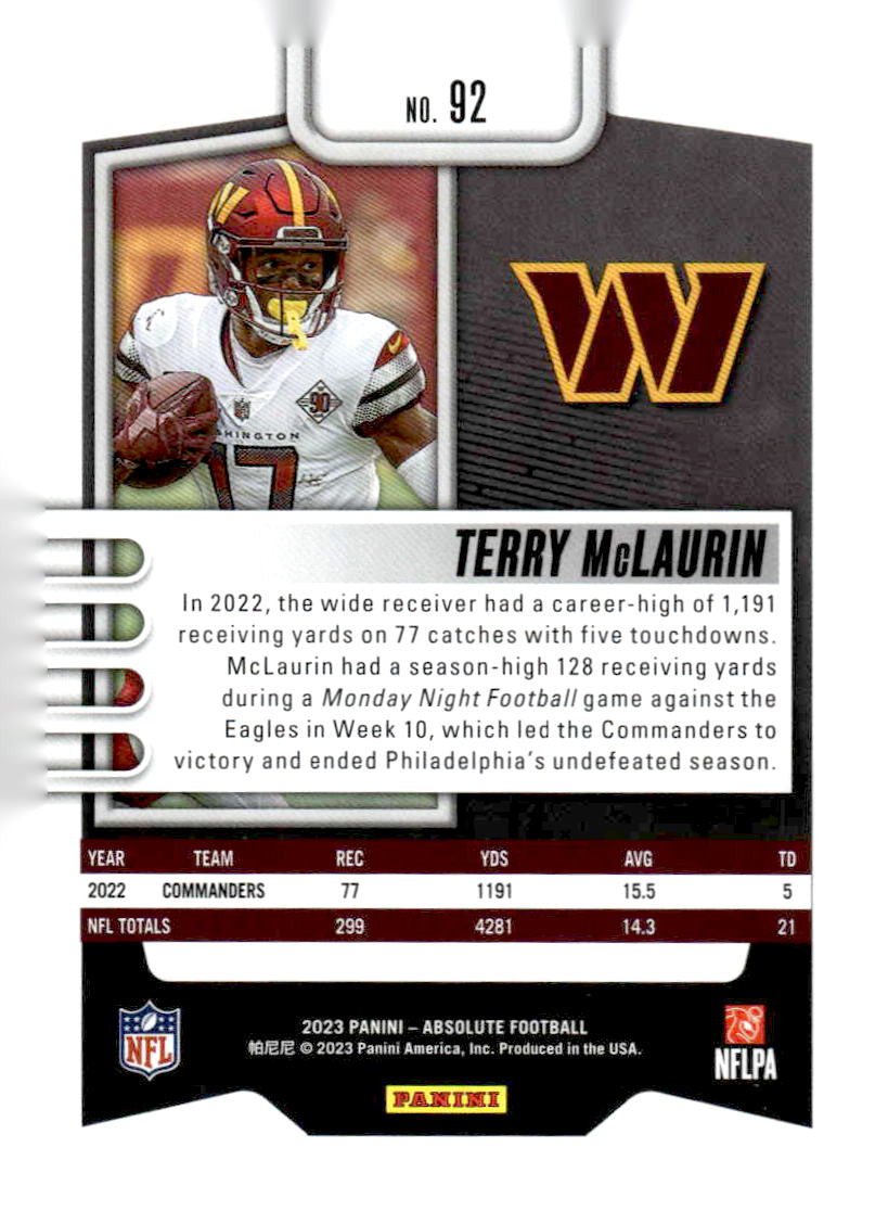 2023 Panini Absolute #92 Terry McLaurin Blue