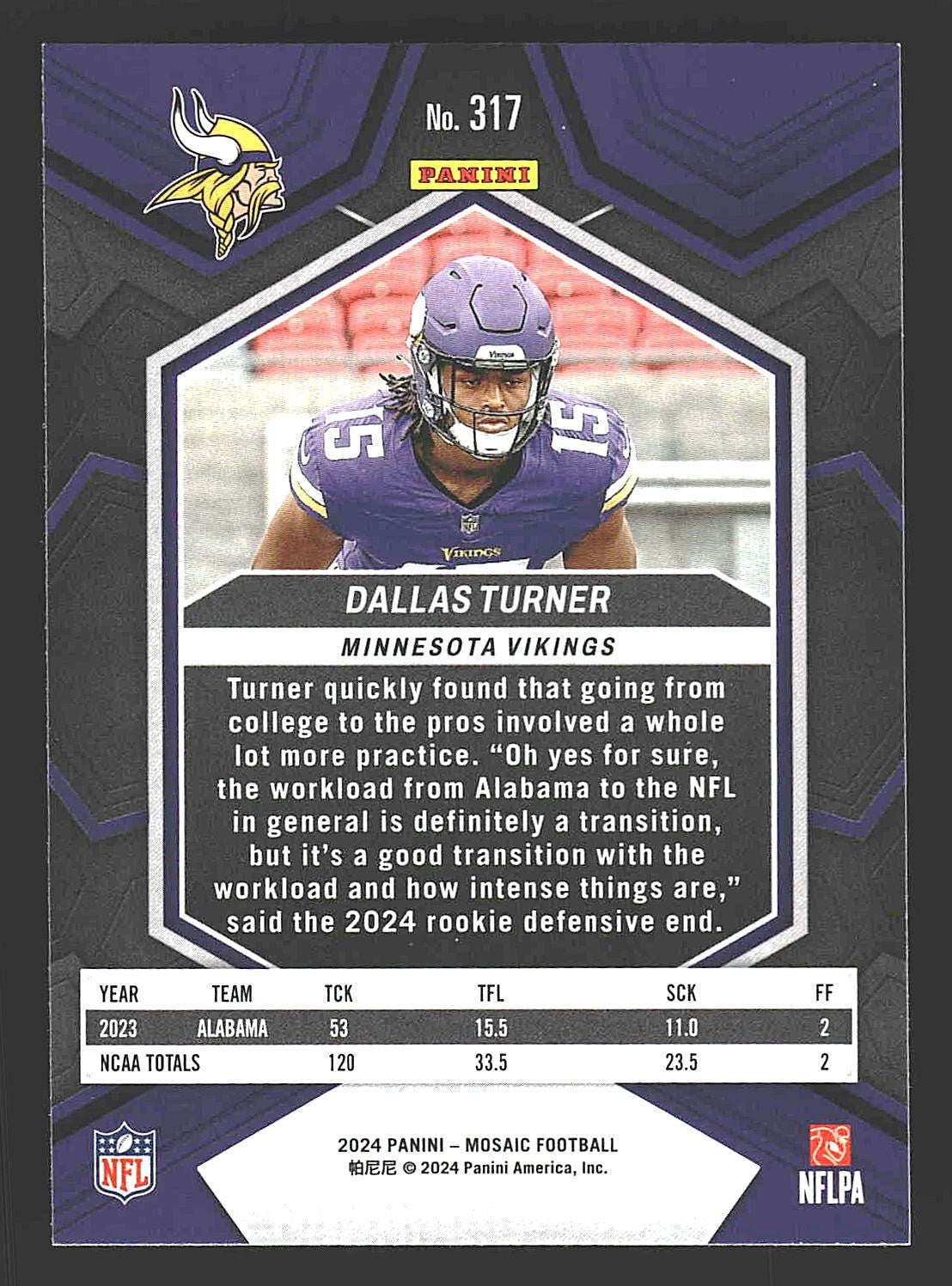 2024 Panini Mosaic #317 Dallas Turner