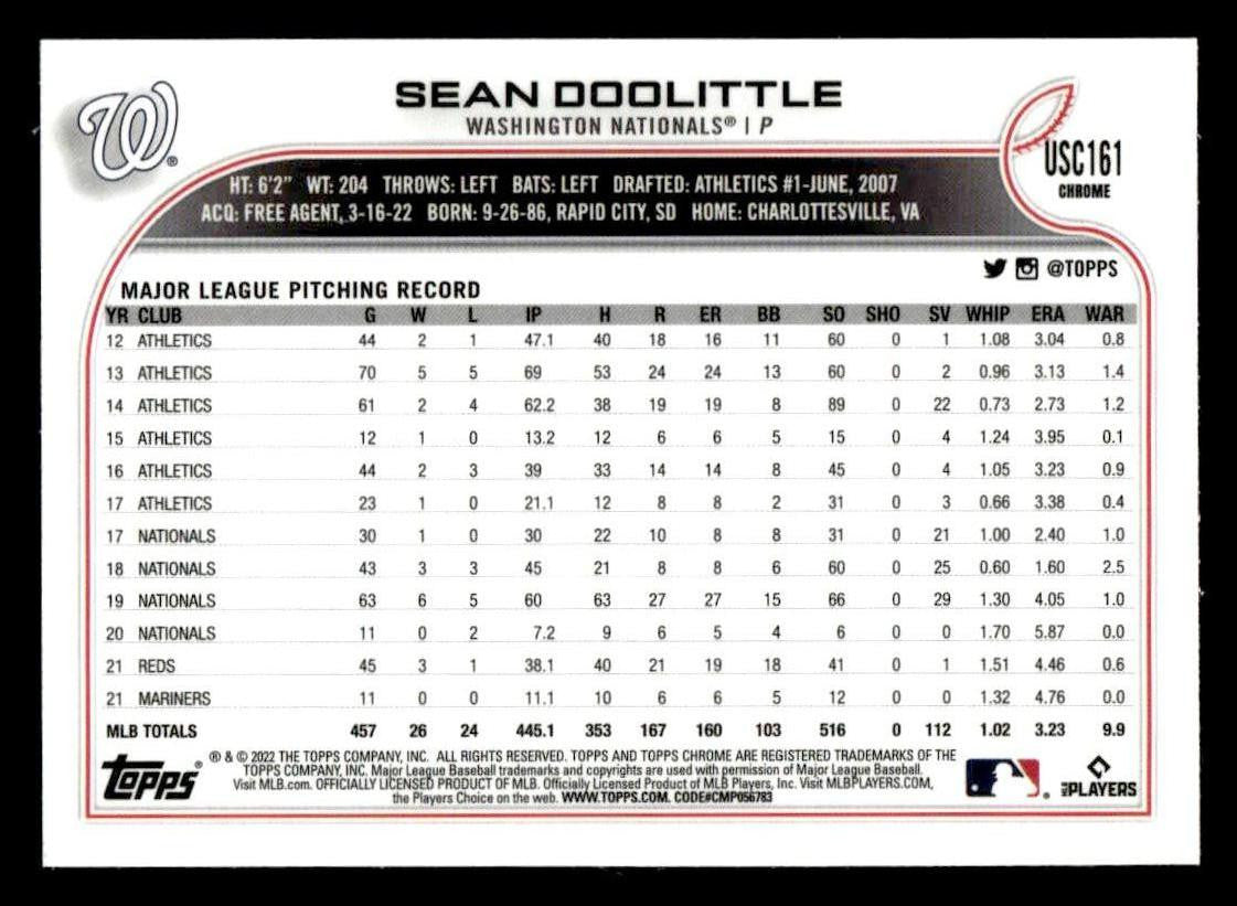 2022 Topps Chrome Update #USC161 Sean Doolittle