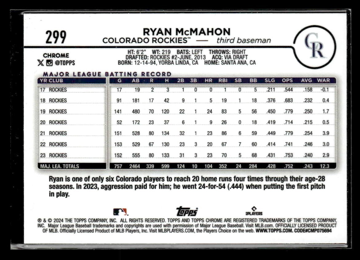 2024 Topps Chrome #299 Ryan McMahon X-Fractors