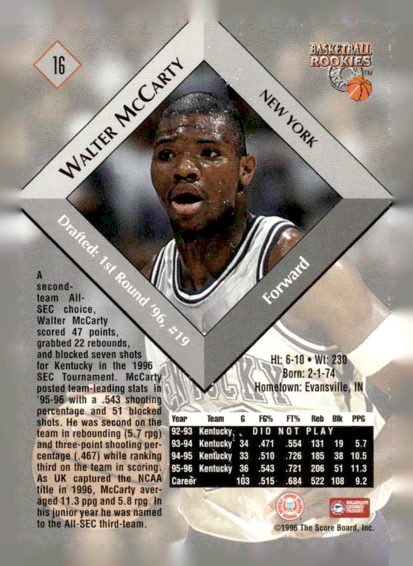 1996 Score Board Rookies #16 Walter McCarty