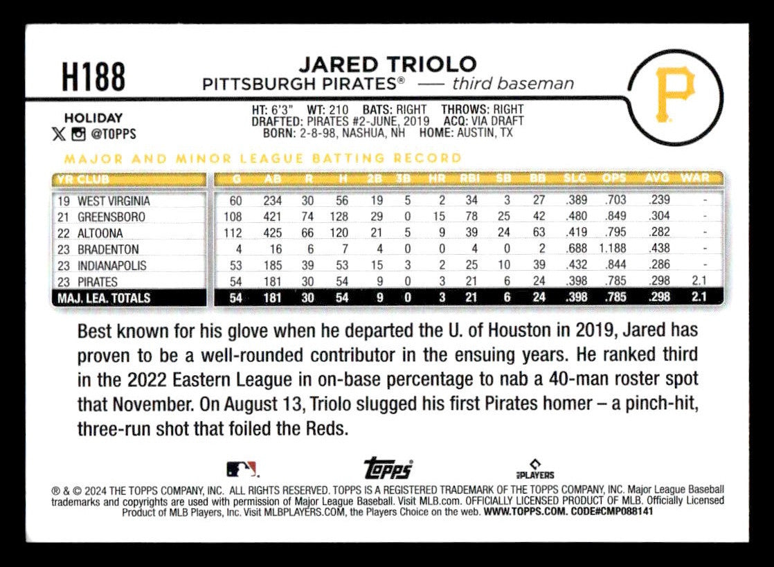 2024 Topps Holiday #H188 Jared Triolo