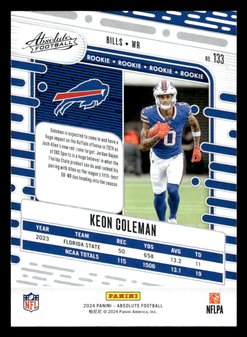 2024 Panini Absolute #133 Keon Coleman Red and Blue