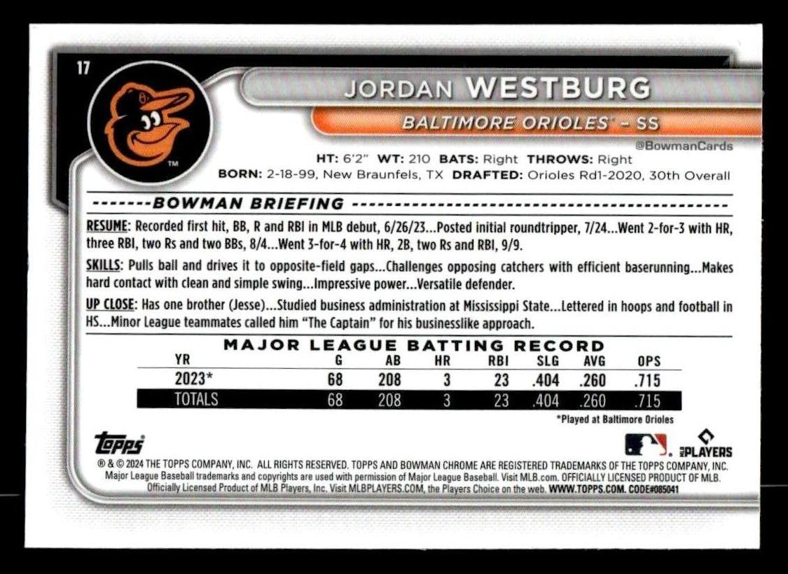 2024 Bowman Chrome #17 Jordan Westburg
