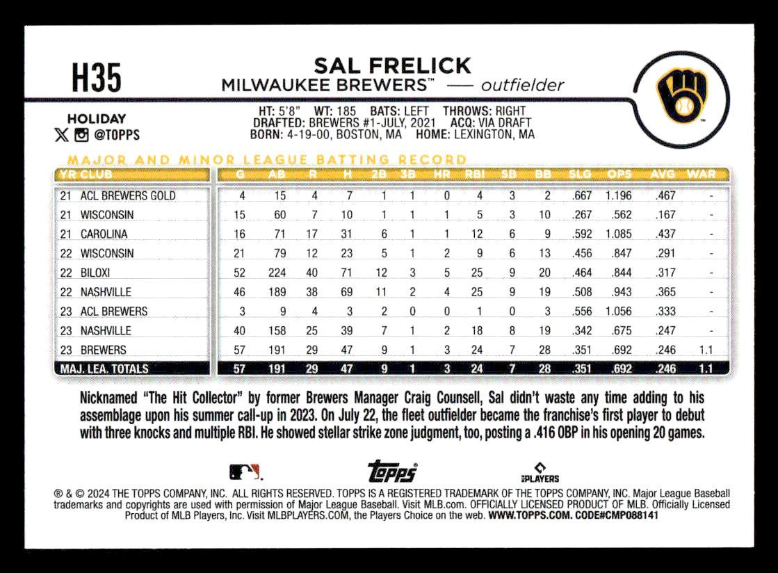 2024 Topps Holiday #H35 Sal Frelick