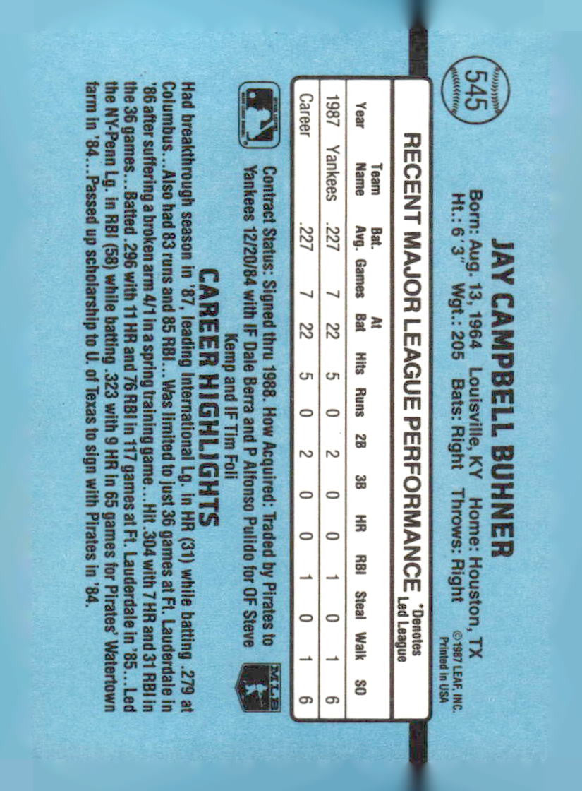 1988 Donruss #545b Jay Buhner