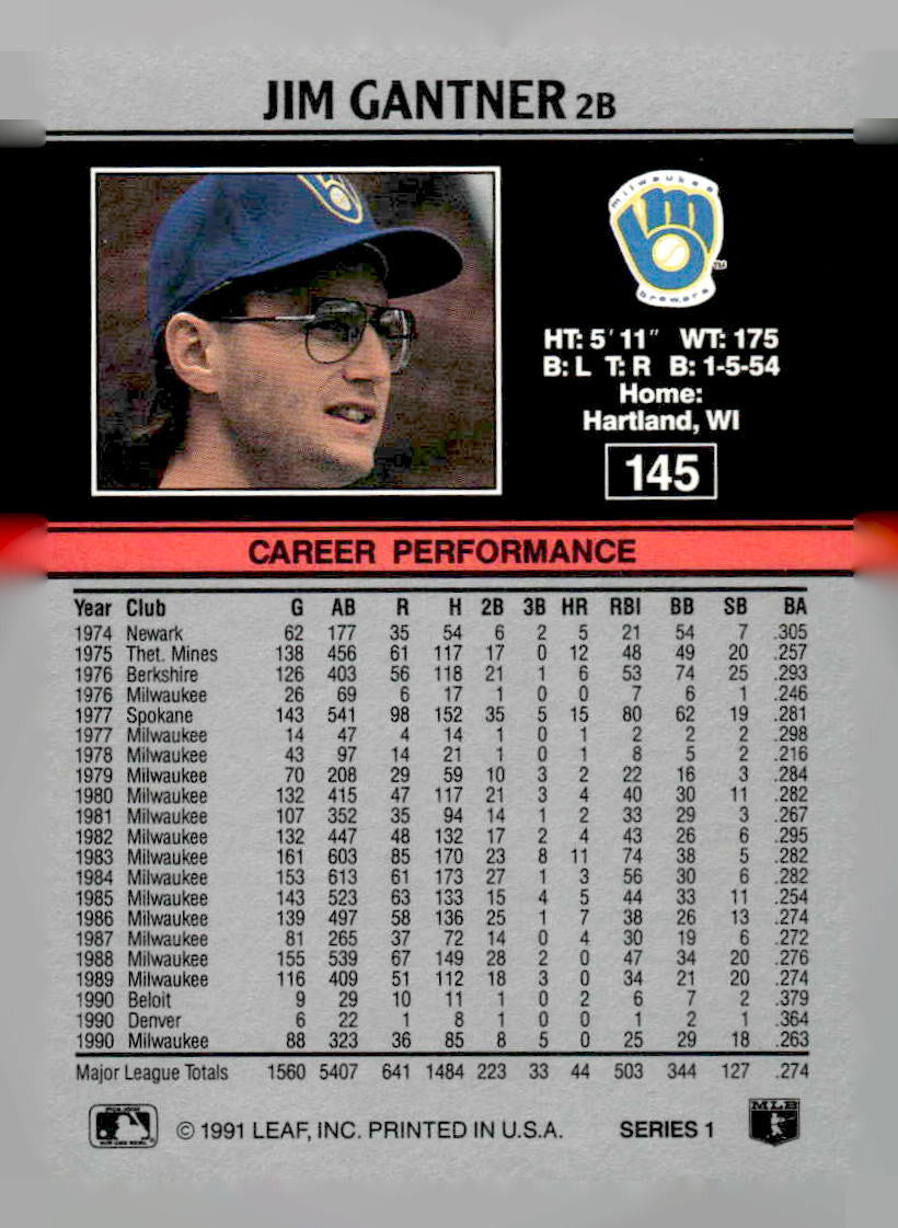 1991 Leaf #145 Jim Gantner