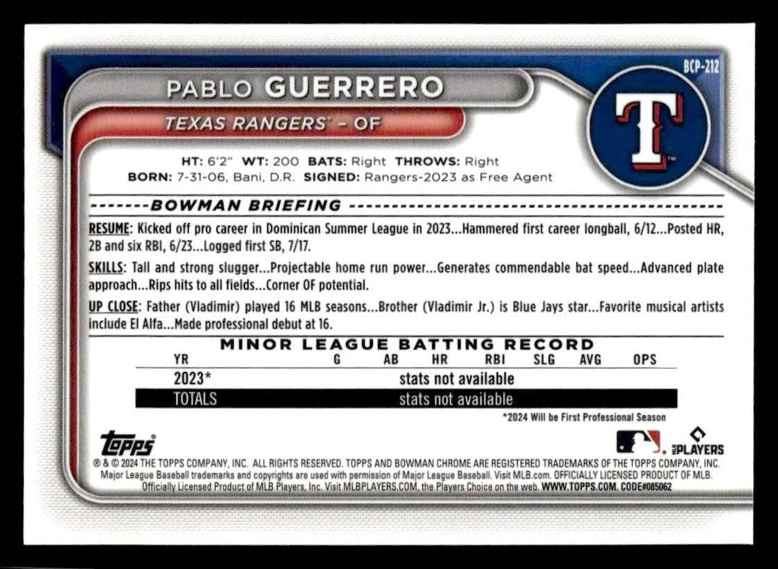 2024 Bowman Chrome #BCP-212 Pablo Guerrero Prospects
