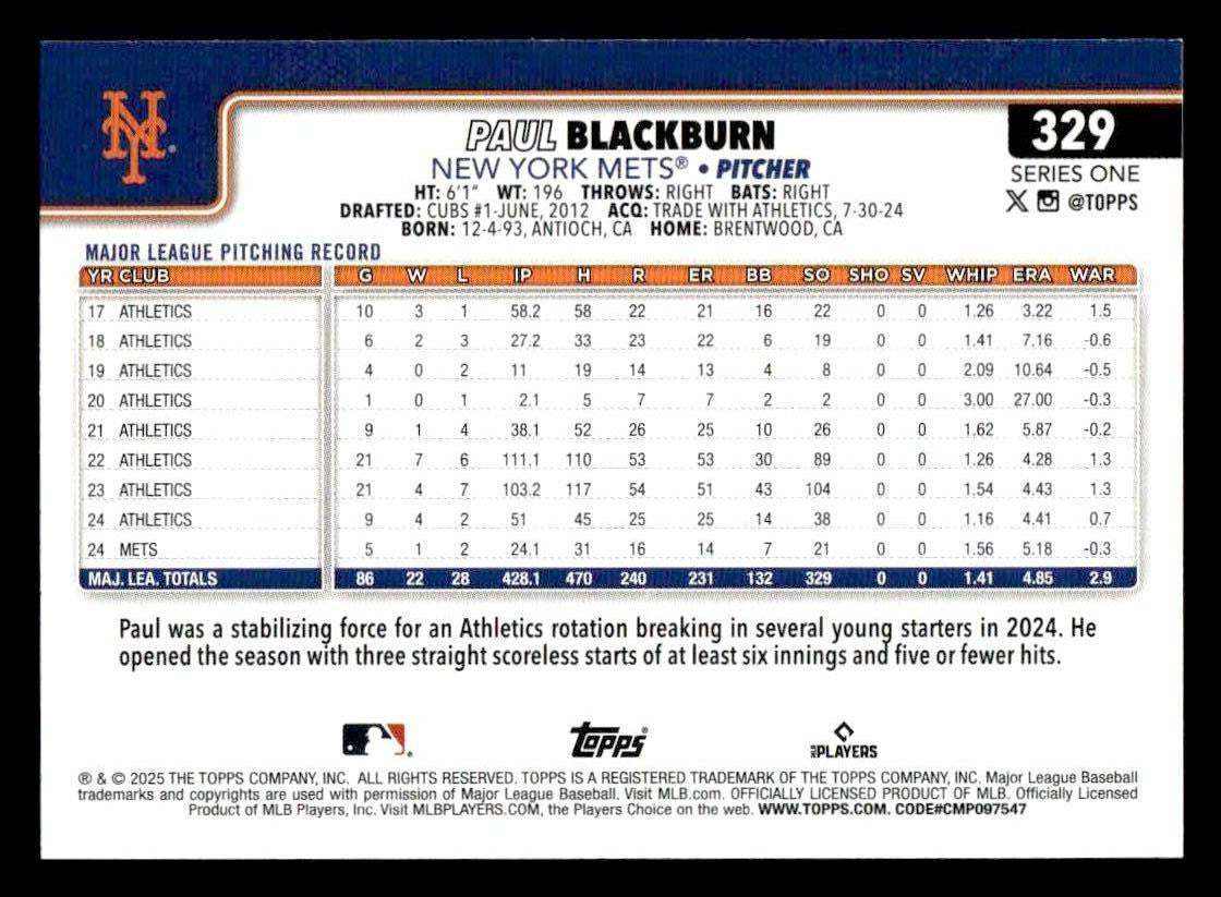 2025 Topps #329 Paul Blackburn