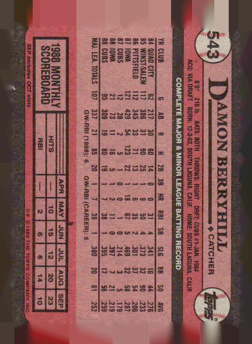 1989 Topps #543 Damon Berryhill
