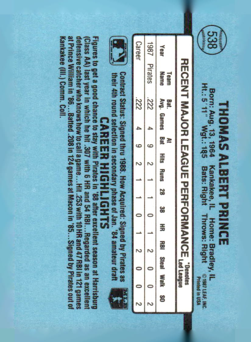 1988 Donruss #538b Tom Prince