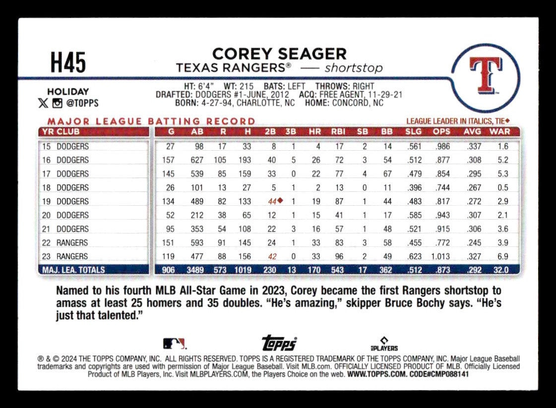 2024 Topps Holiday #H45 Corey Seager
