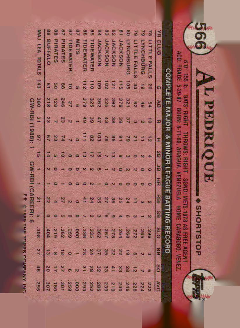 1989 Topps #566 Al Pedrique