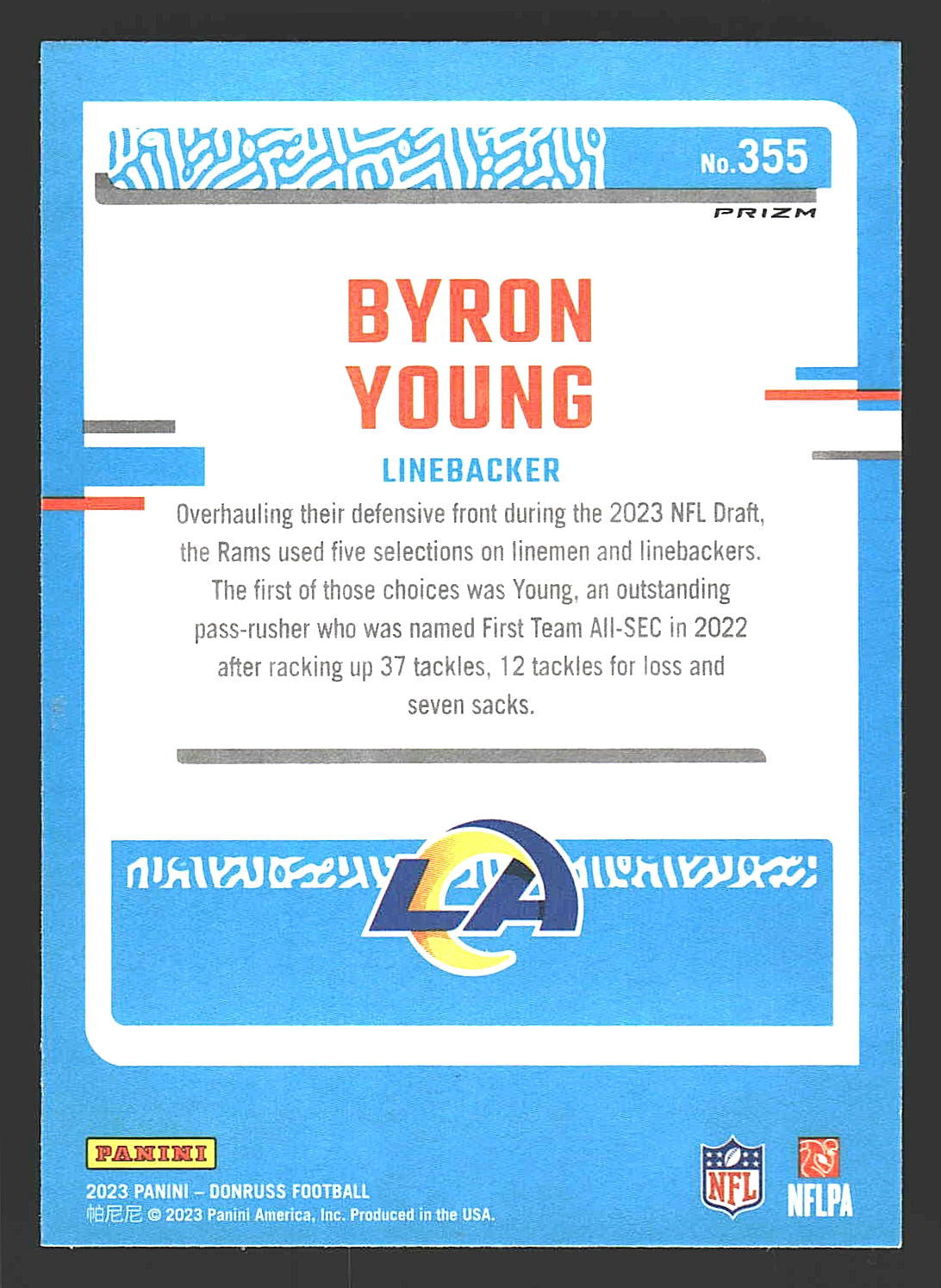 2023 Donruss #355 Byron Young Optic Rated Rookie Preview Red Wave Prizm