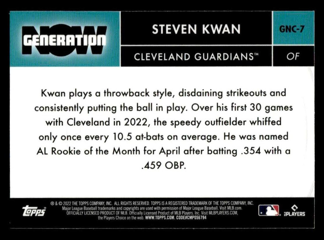 2022 Topps Chrome Update #GNC-7 Steven Kwan Generation Now Chrome