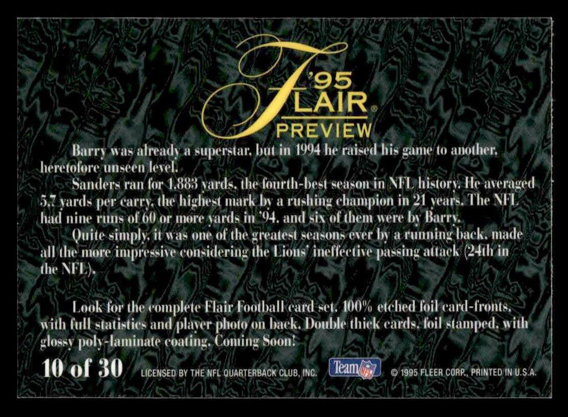 1995 Fleer #10 Barry Sanders Flair Preview