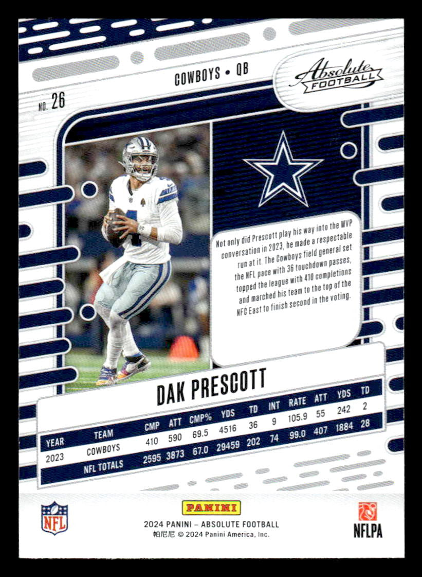 2024 Panini Absolute #26 Dak Prescott Red and Blue