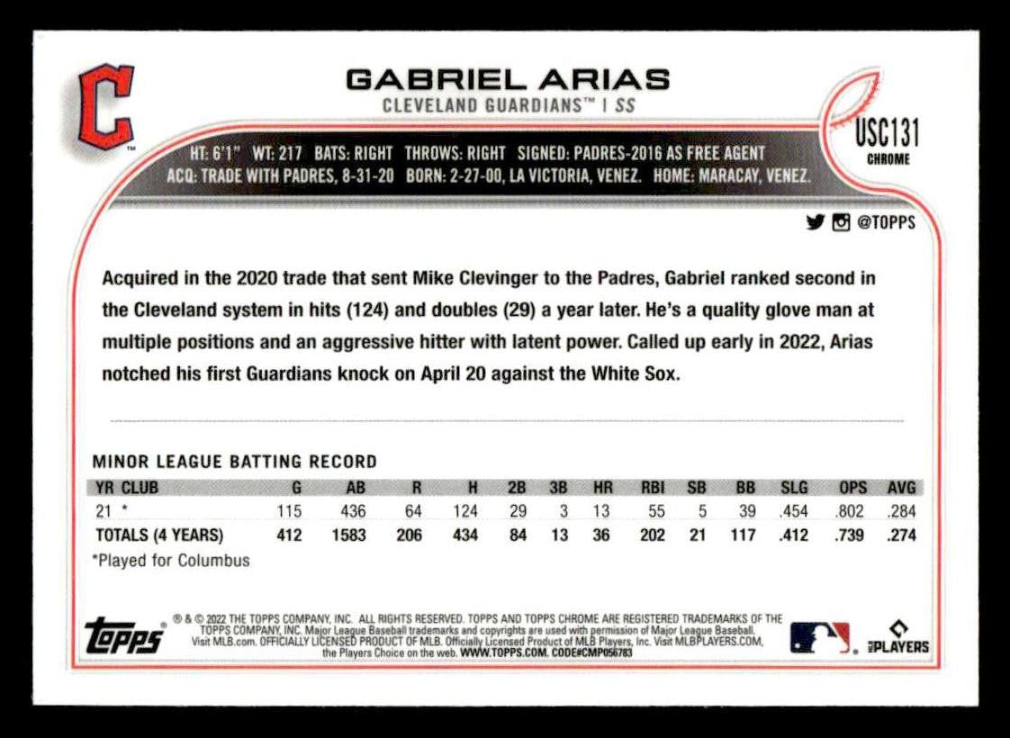 2022 Topps Chrome Update #USC131 Gabriel Arias