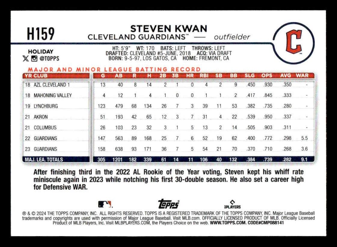 2024 Topps Holiday #H159 Steven Kwan Holiday Tree
