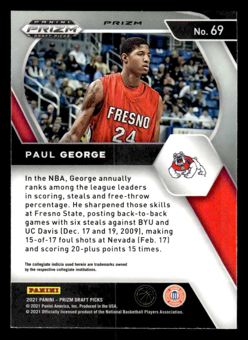 2021 Panini Prizm Draft Picks #69 Paul George Red Ice