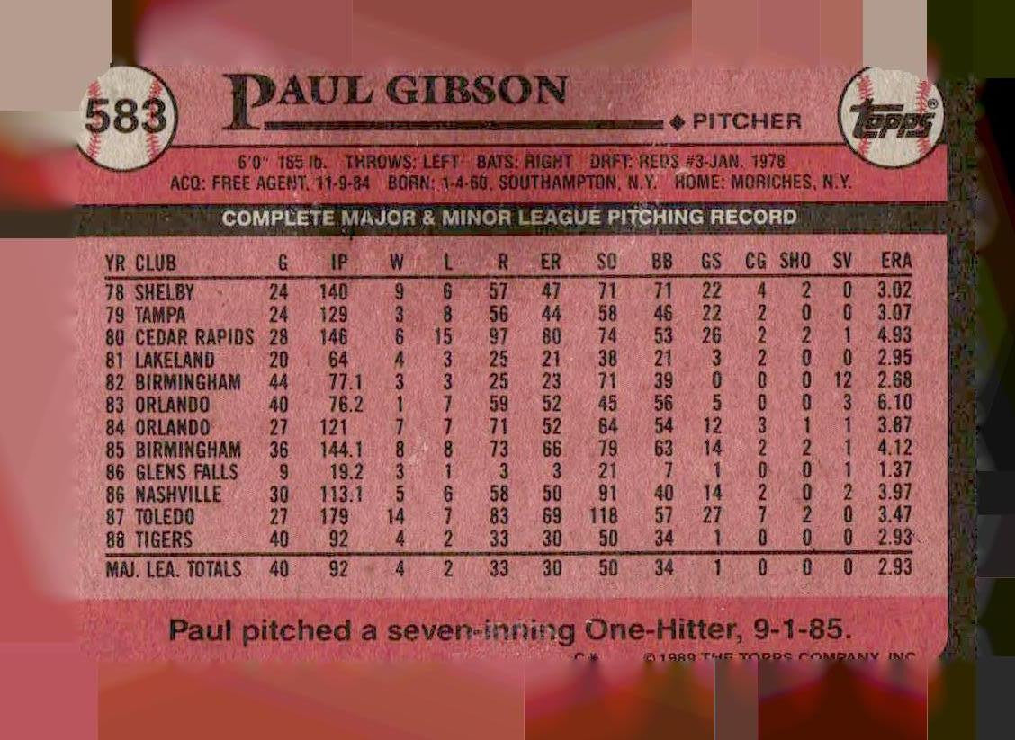 1989 Topps #583 Paul Gibson