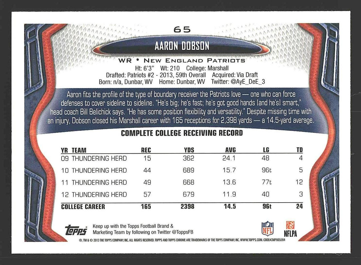 2013 Topps Chrome #65 Aaron Dobson