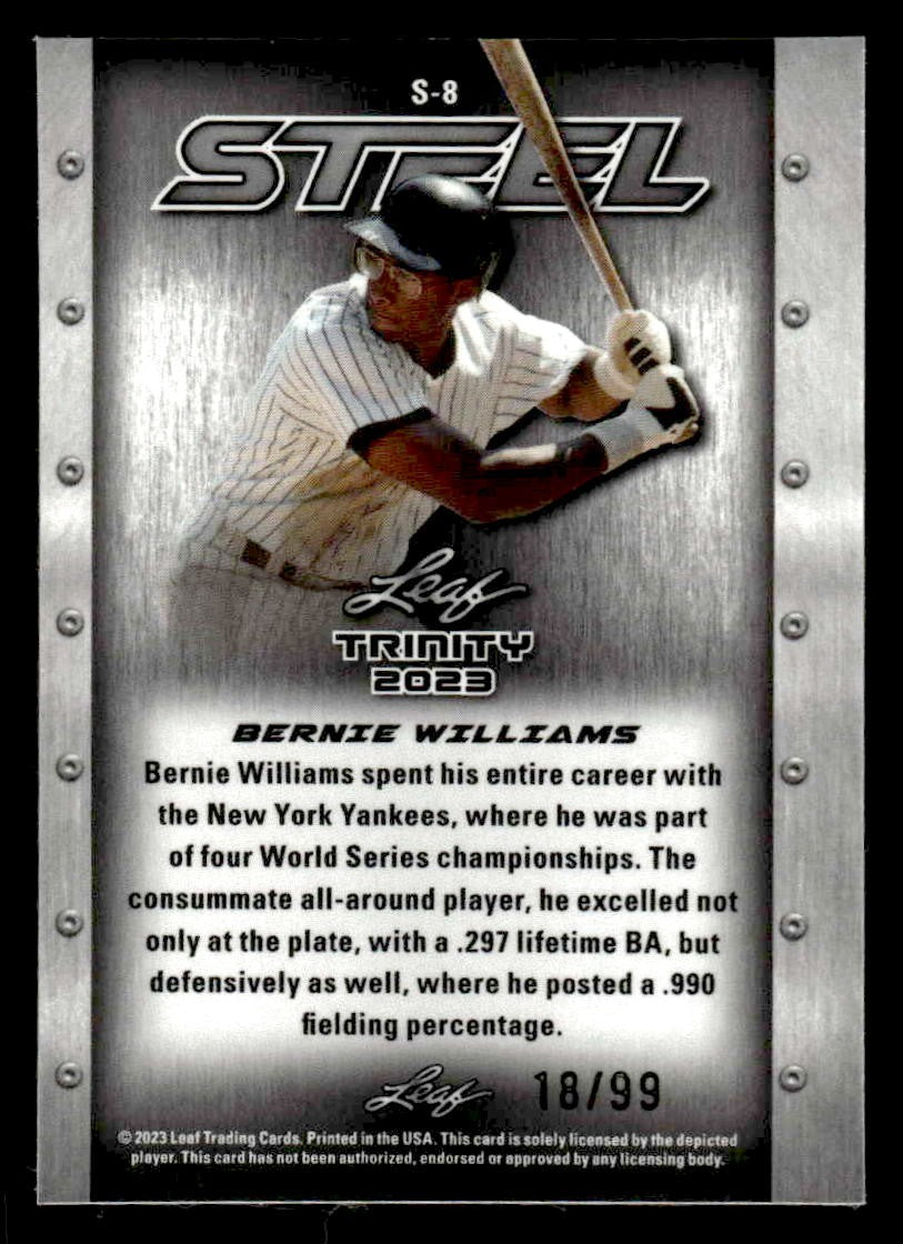 2023 Leaf Trinity #S-08 Bernie Williams Steel Stars and Dots Blue #/99