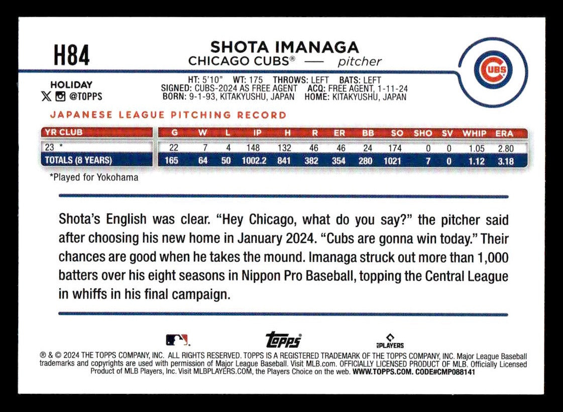 2024 Topps Holiday #H84 Shota Imanaga
