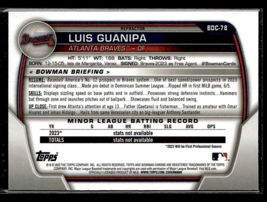 2023 Bowman Draft #BDC-78 Luis Guanipa Chrome Refractor