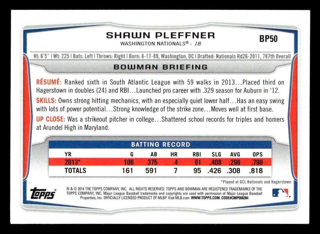 2014 Bowman #BP50 Shawn Pleffner Prospects