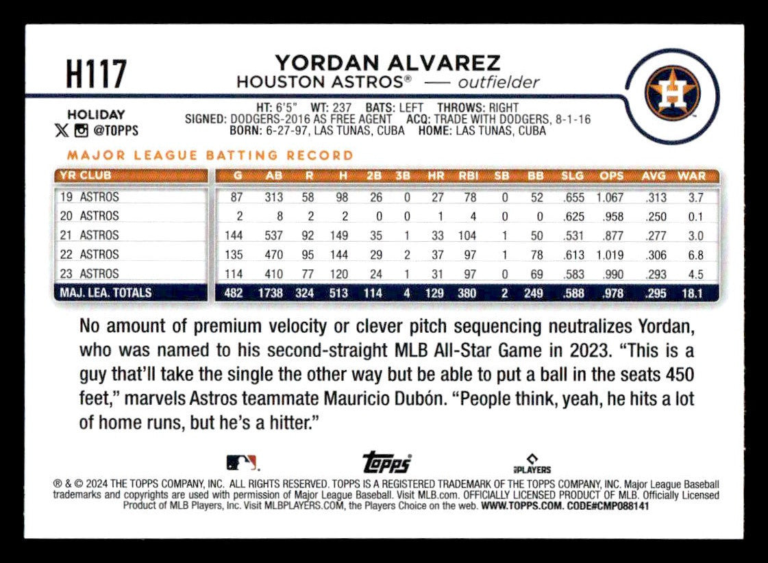 2024 Topps Holiday #H117 Yordan Alvarez