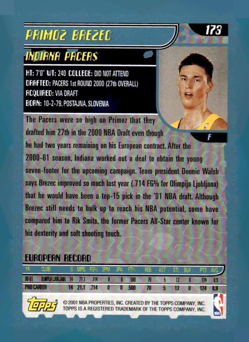 2001-02 Topps #173 Primoz Brezec