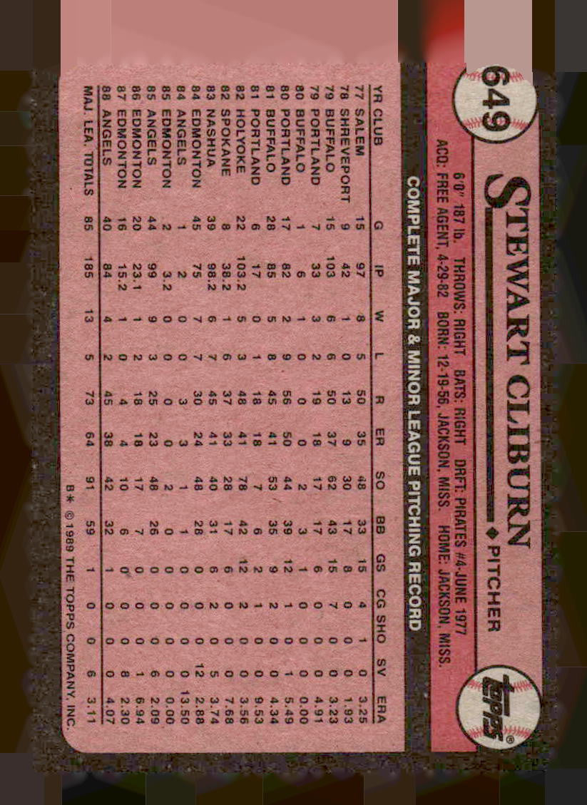 1989 Topps #649 Stewart Cliburn
