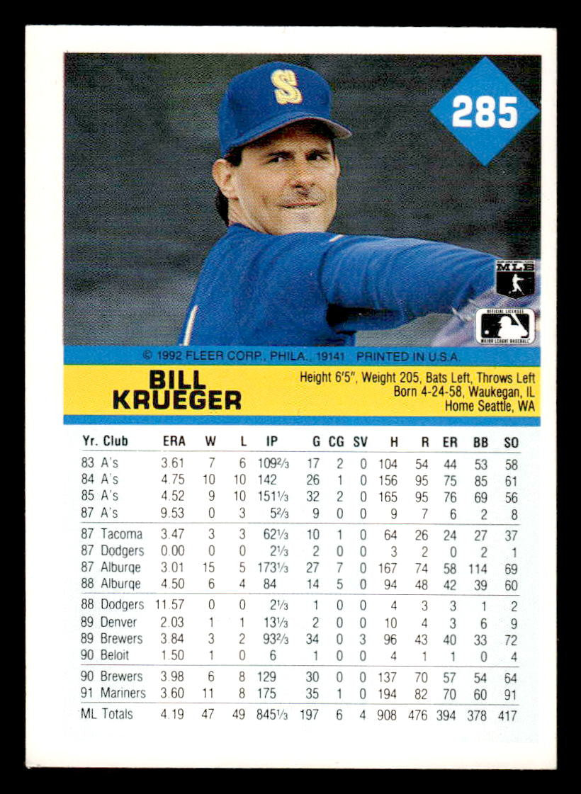 1992 Fleer #285 Bill Krueger