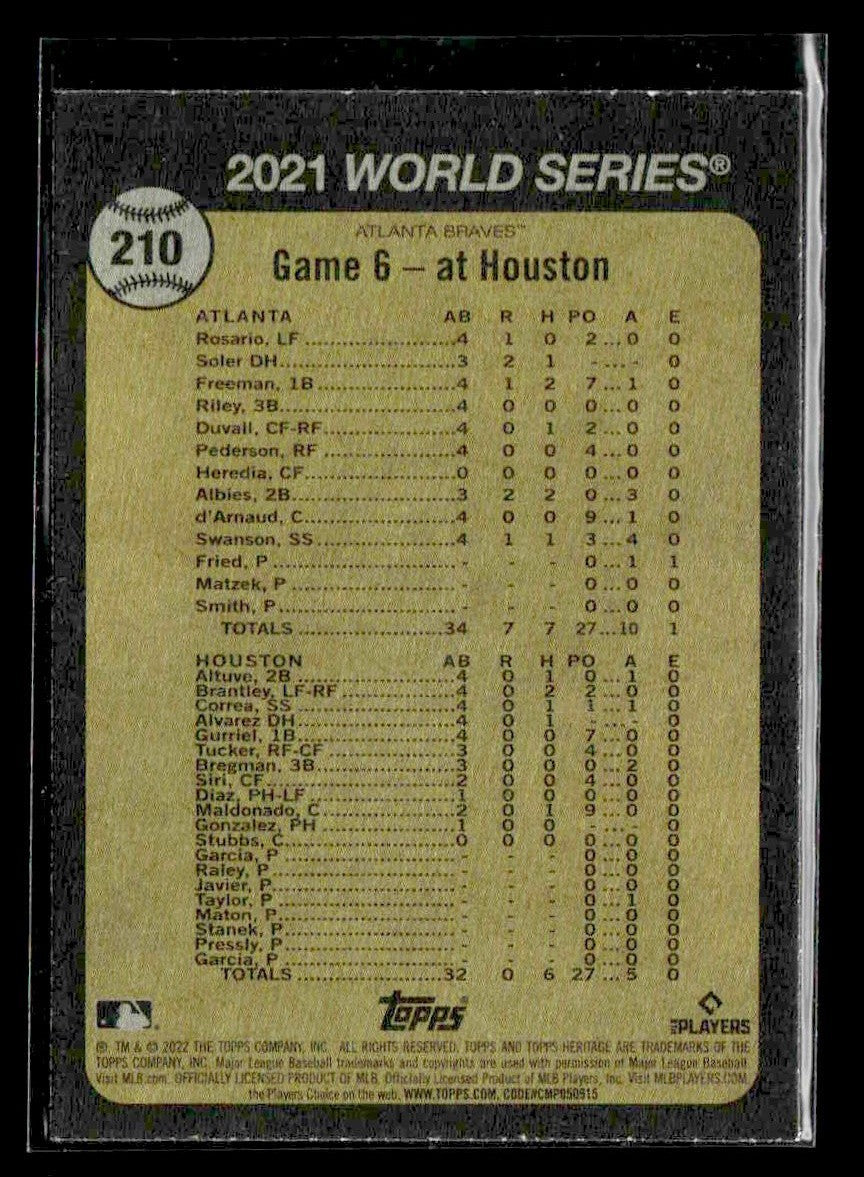 2022 Topps Heritage #210 Atlanta Wins the World Series