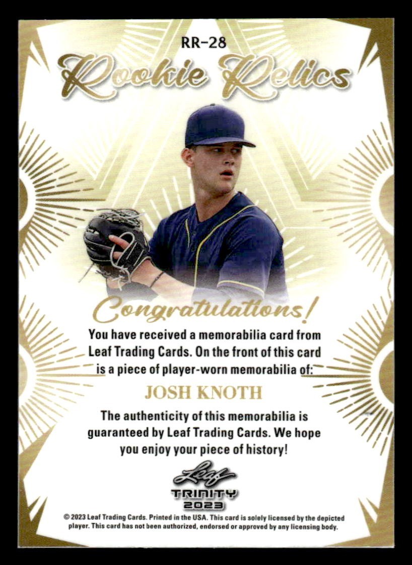 2023 Leaf Trinity #RR-28 Josh Knoth Rookie Relics