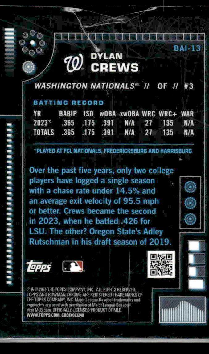 2024 Bowman #BAI-13 Dylan Crews Bowman A.I.