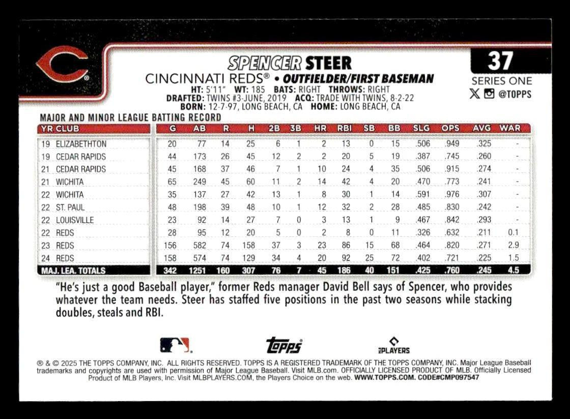 2025 Topps #37 Spencer Steer