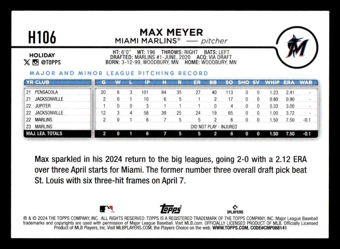 2024 Topps Holiday #H106 Max Meyer
