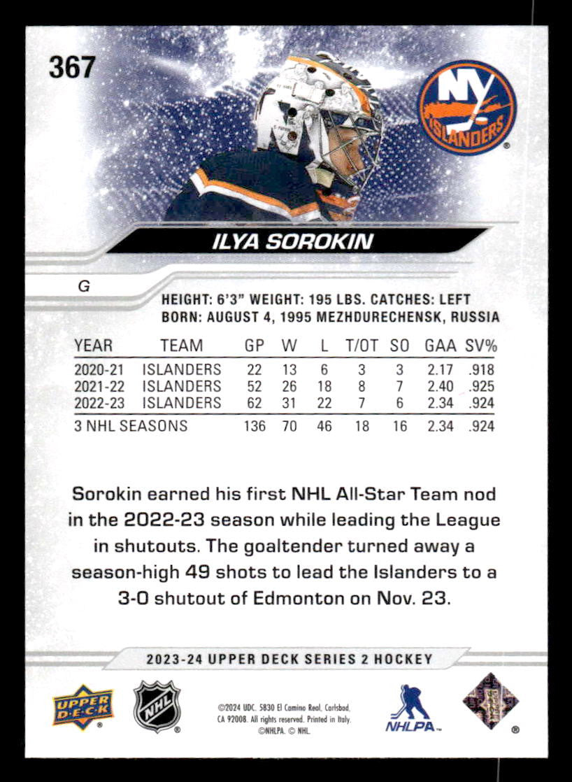 2023-24 Upper Deck #367 Ilya Sorokin