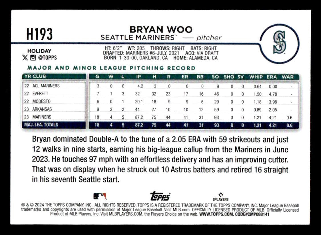 2024 Topps Holiday #H193 Bryan Woo