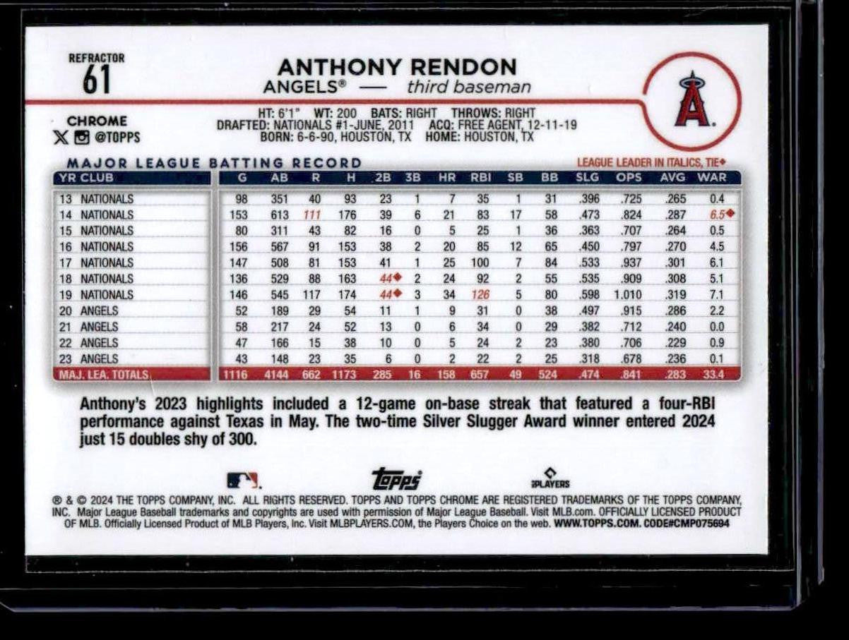 2024 Topps Chrome #61 Anthony Rendon Refractors